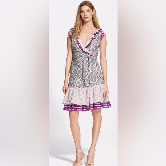 Diane Von Furstenberg Dresses & Skirts - NWT DIANE VON FURSTENBERG Judette Ruffle Wrap Mini Dress Purple White Floral